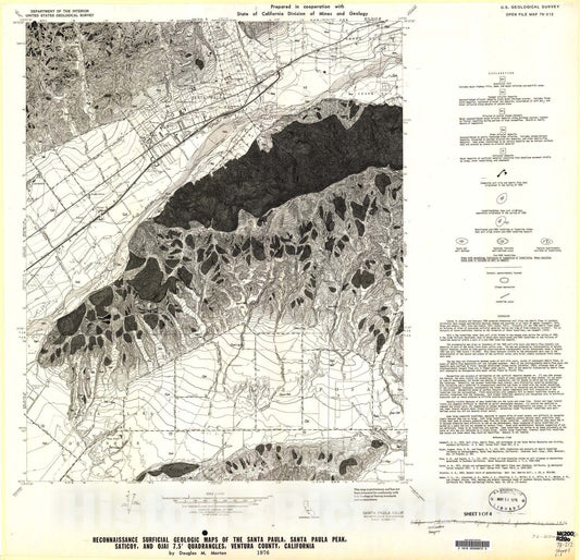 Map : Reconnaissance surficial geologic maps of the Santa Paula, Santa Paula Peak, Saticoy, and Ojai 7.5' quadrangles, Ventura County, southern California, 1976 Cartography Wall Art :