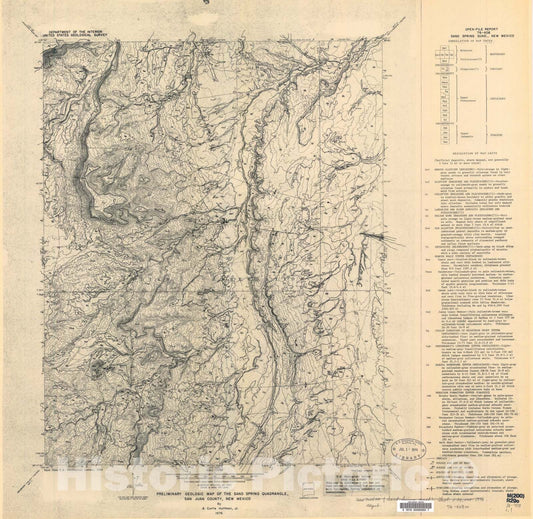 Map : Preliminary geologic map of the Sand Spring quadrangle, San Juan County, New Mexico, 1976 Cartography Wall Art :