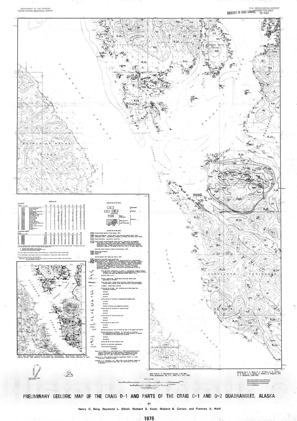Map : Preliminary geologic map of the Craig D-1 and parts of the Craig C-1 and D-2 quadrangles, Alaska, 1976 Cartography Wall Art :