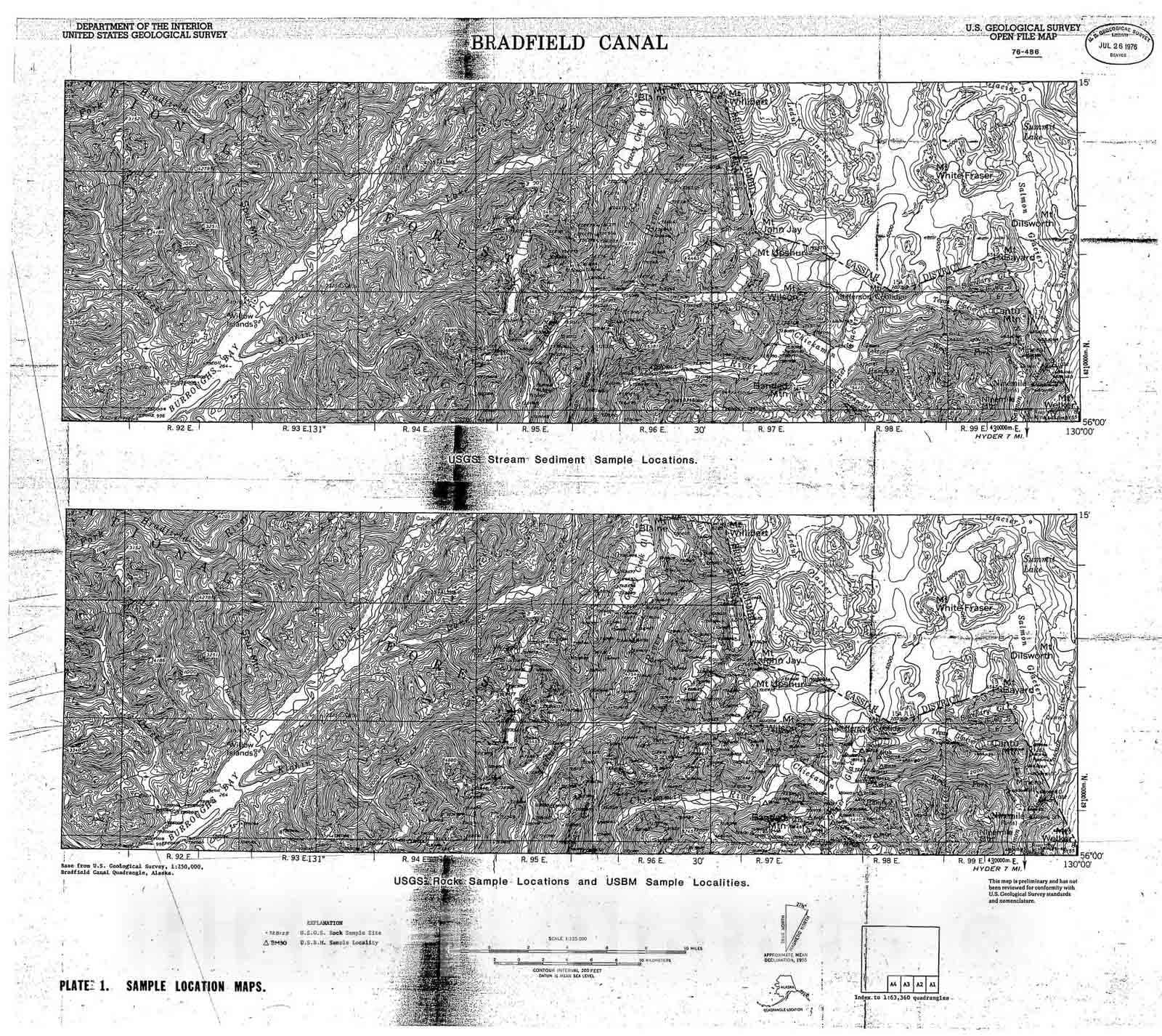 Map : Analyses of rock and stream-sediment samples from southern Bradfield Canal quadrangle, southeastern Alaska, 1976 Cartography Wall Art :