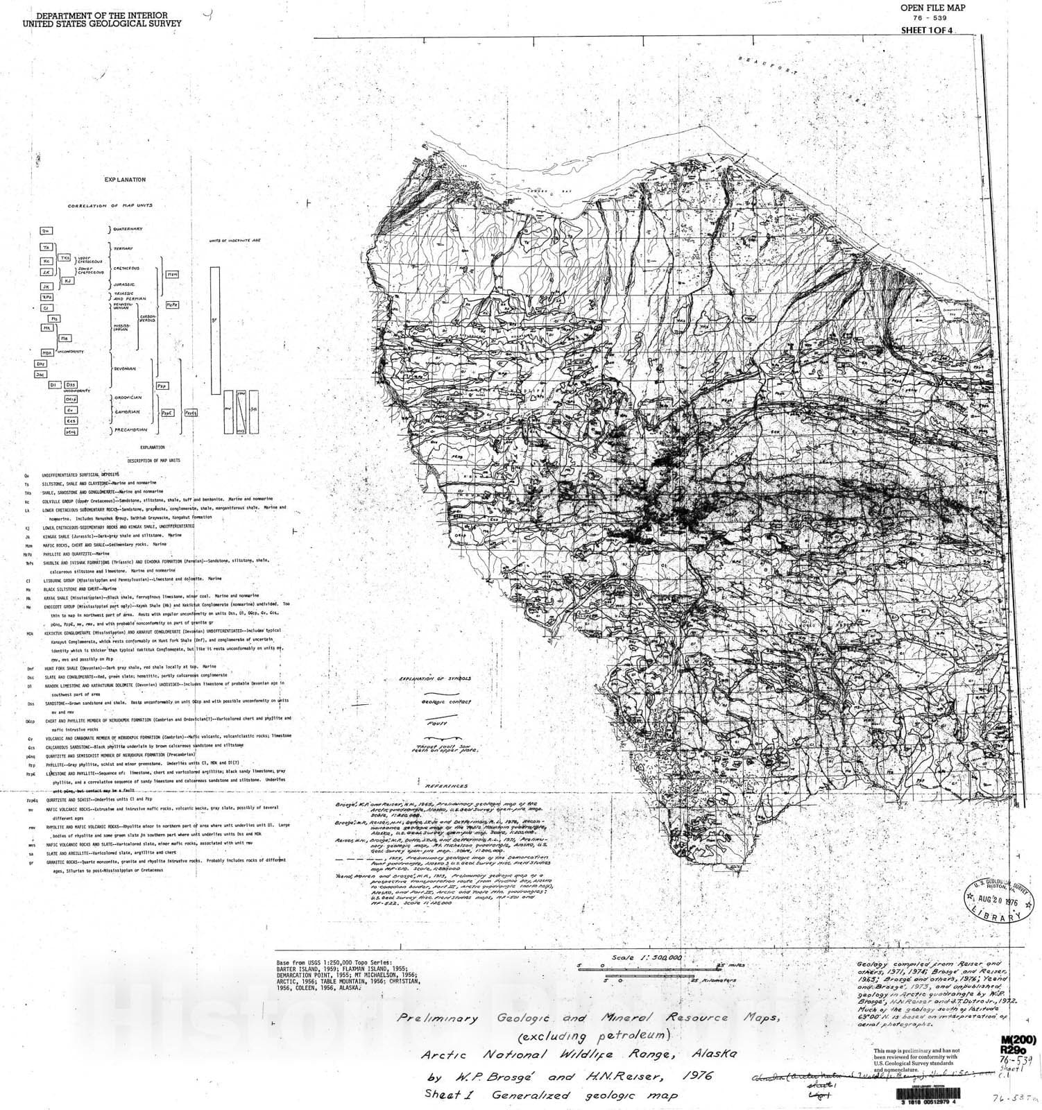 Map : Preliminary geologic and mineral resource maps (excluding petroleum), Arctic National Wildlife Range, Alaska, 1976 Cartography Wall Art :