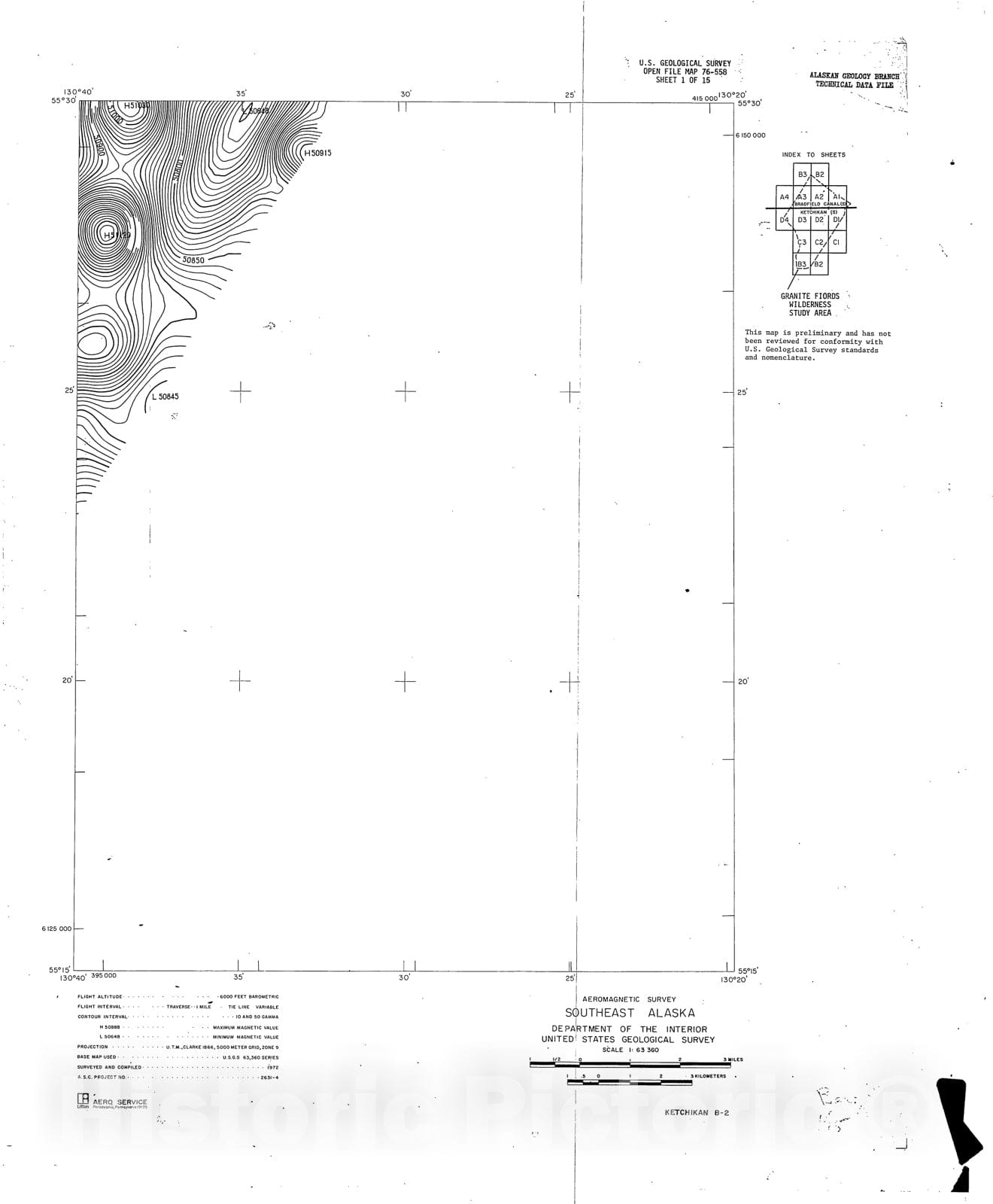 Map : Aeromagnetic maps of Granite Fiords wilderness study area, Ketchikan and Bradfield Canal quadrangles, southeastern Alaska, 1976 Cartography Wall Art :