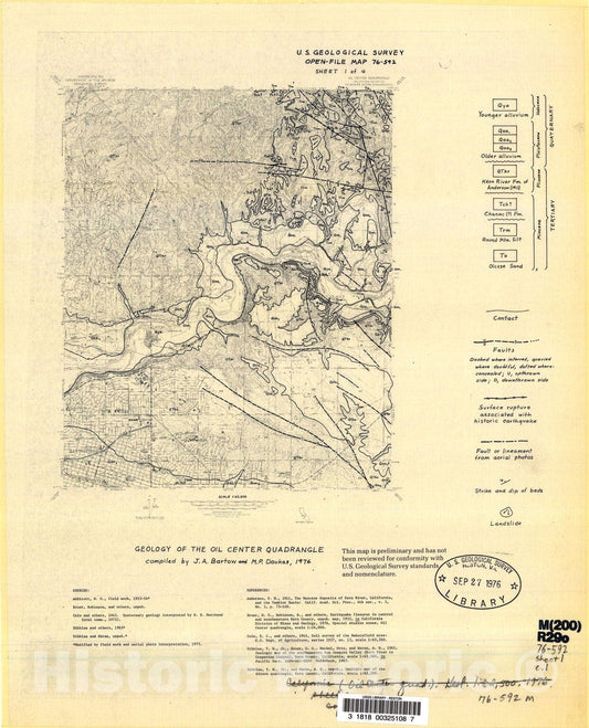 Map : Geology of the Oil Center, Rio Bravo Ranch, Lamont, and Edison quadrangles, California, 1976 Cartography Wall Art :