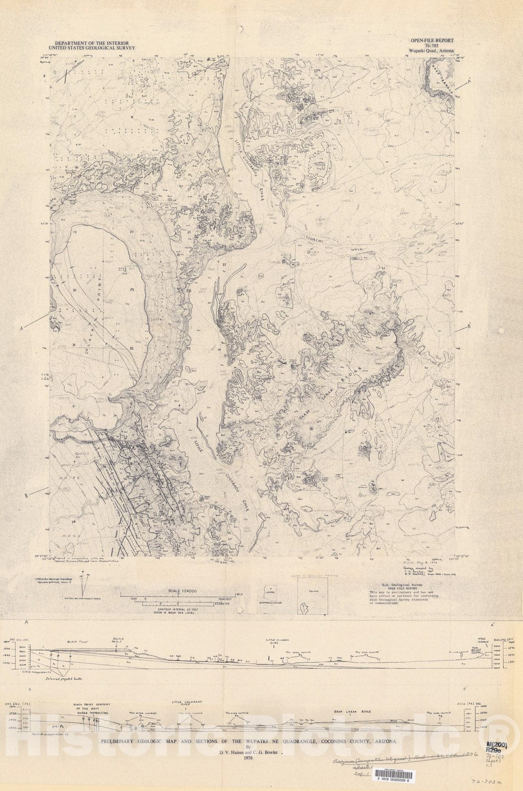 Map : Preliminary geologic map and sections of the Wupatki NE quadrangle, Arizona, 1976 Cartography Wall Art :