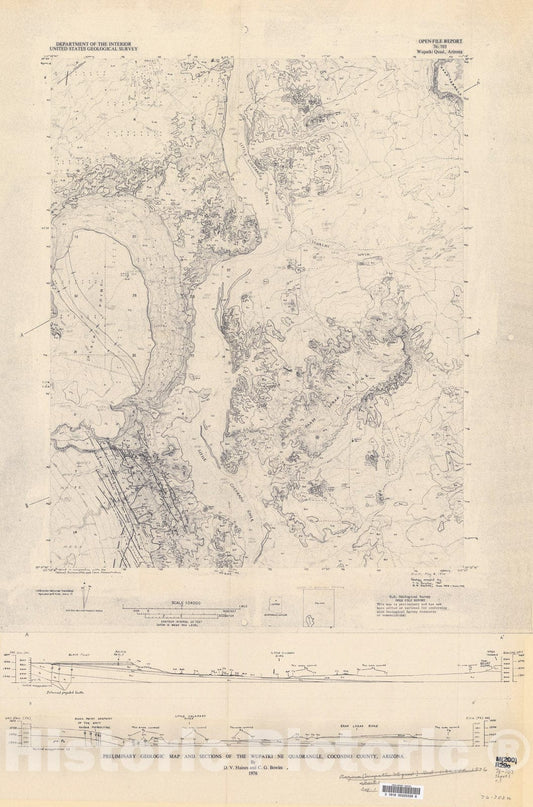 Map : Preliminary geologic map and sections of the Wupatki NE quadrangle, Arizona, 1976 Cartography Wall Art :