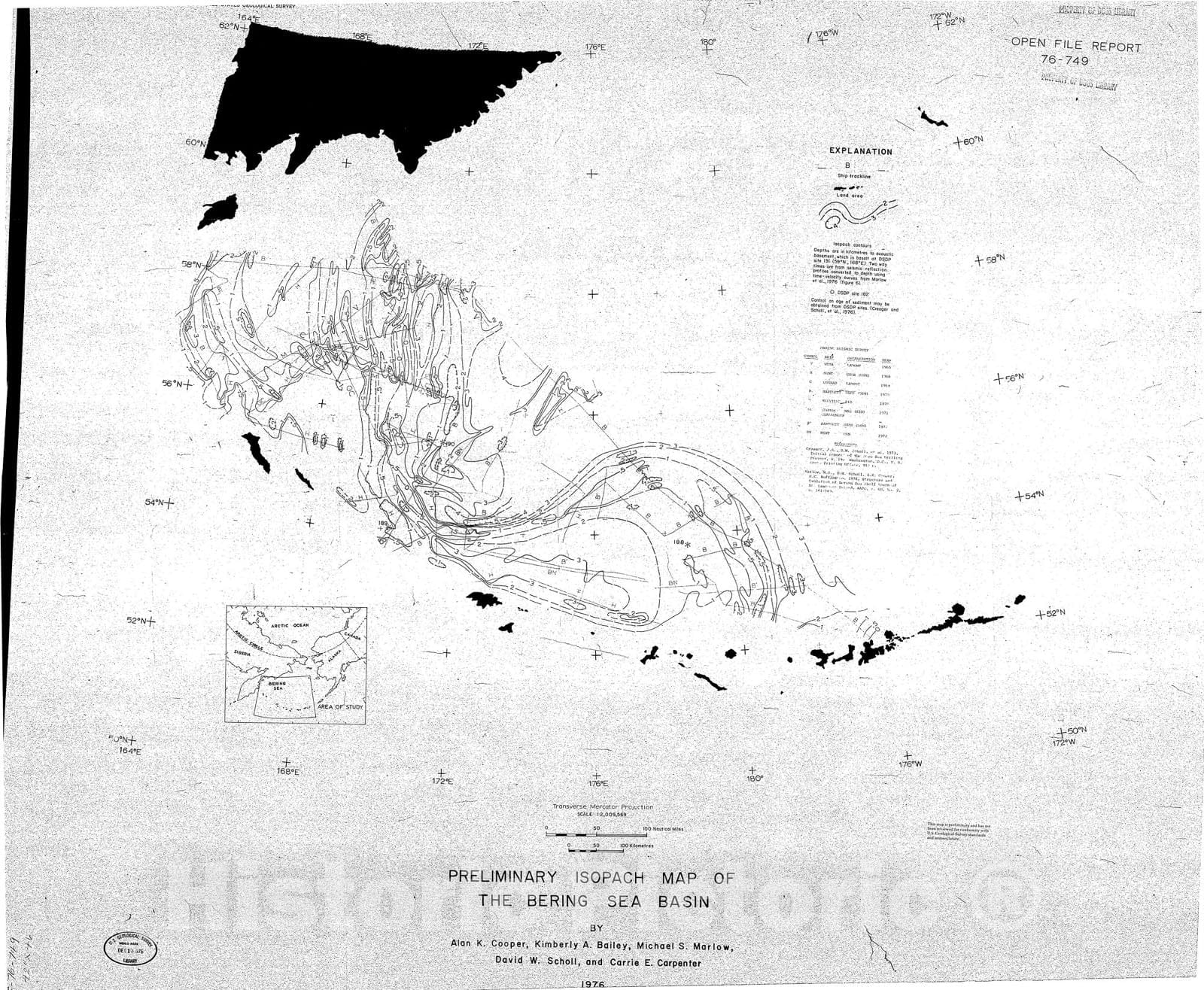 Map : Preliminary isopach map of the Bering Sea basin, 1976 Cartography Wall Art :