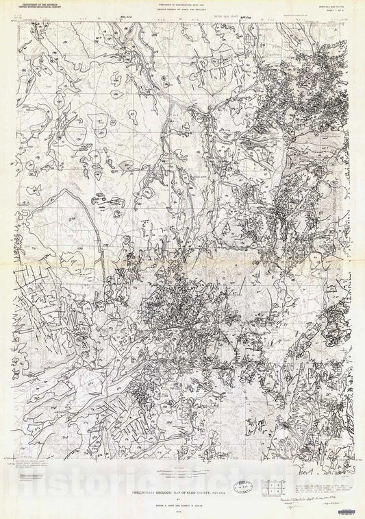 Map : Preliminary geologic map of Elko County, Nevada, 1976 Cartography Wall Art :