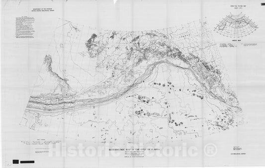 Map : Bathymetric map of the Gulf of Alaska, 1976 Cartography Wall Art :