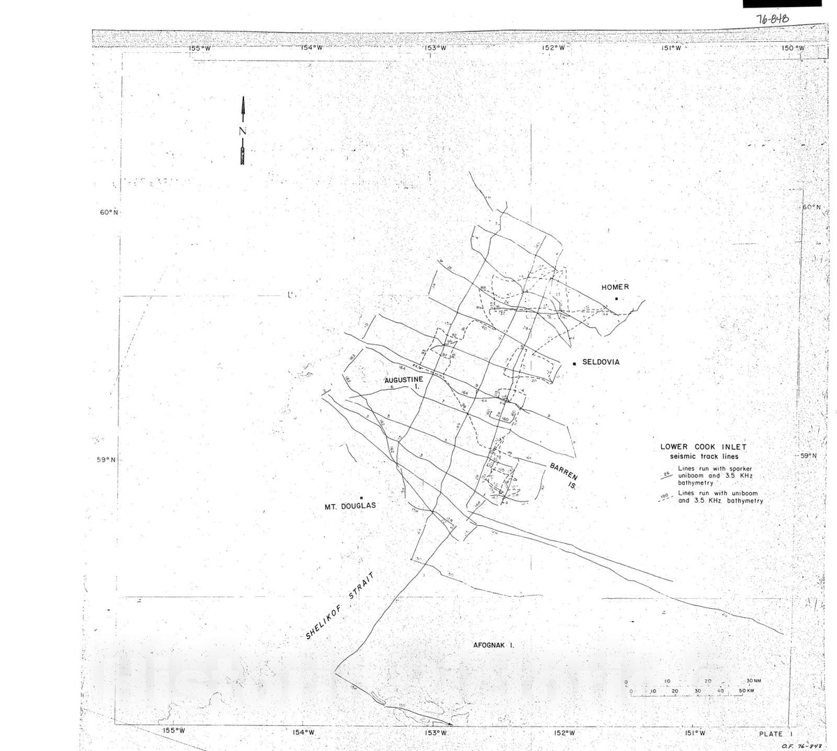 Map : Seismic profiles of lower Cook Inlet and Kodiak shelf, R/V Sea Sounder, June-July 1976, 1976 Cartography Wall Art :