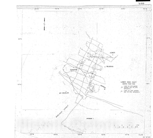 Map : Seismic profiles of lower Cook Inlet and Kodiak shelf, R/V Sea Sounder, June-July 1976, 1976 Cartography Wall Art :