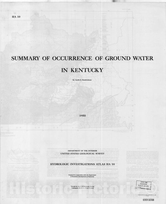 Map : Summary of occurrence of ground water in Kentucky, 1958 Cartography Wall Art :
