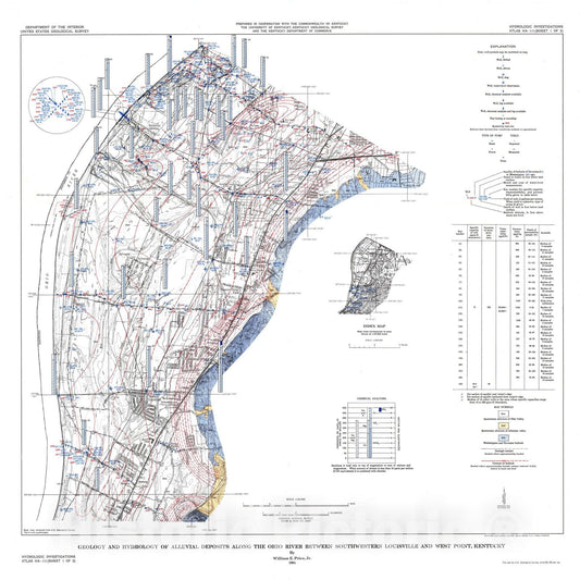 Map : Geology and hydrology of alluvial deposits along the Ohio River between southwestern Louisville and West Point, Kentucky, 1964 Cartography Wall Art :