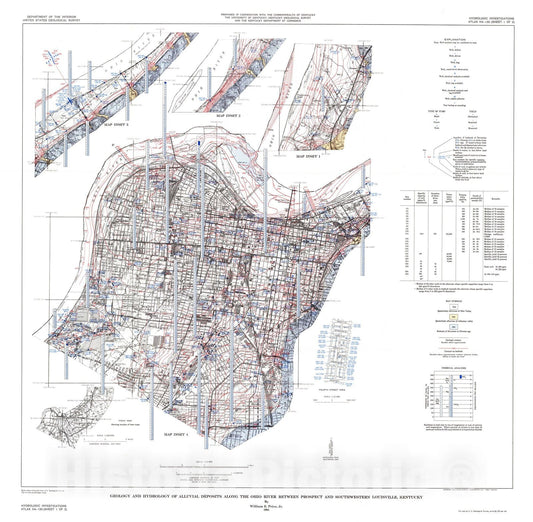 Map : Geology and hydrology of alluvial deposits along the Ohio River between Prospect and southwestern Louisville, Kentucky, 1964 Cartography Wall Art :