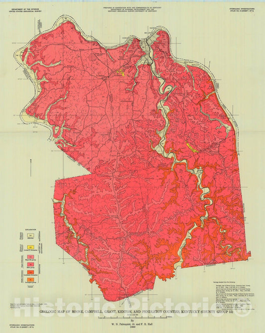 Map : Availability of ground water in Boone, Campbell, Grant, Kenton, and Pendleton Counties, Kentucky, 1960 Cartography Wall Art :