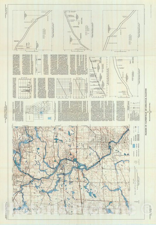 Map : Floods in Naperville quadrangle, Illinois, 1965 Cartography Wall Art :