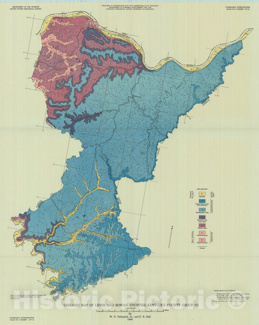 Map : Availability of ground water in Lewis and Rowan Counties, Kentucky, 1960 Cartography Wall Art :
