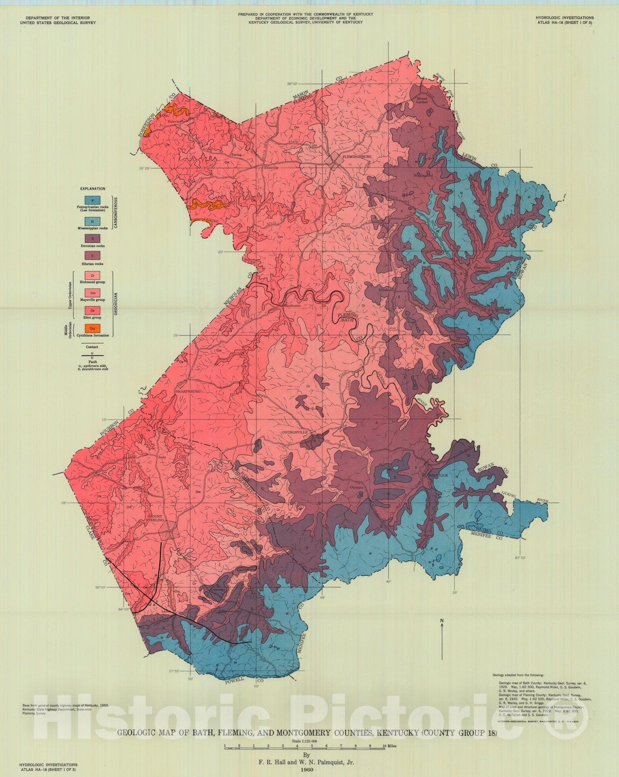 Map : Availability of ground water in Bath, Fleming, and Montgomery Counties, Kentucky, 1960 Cartography Wall Art :
