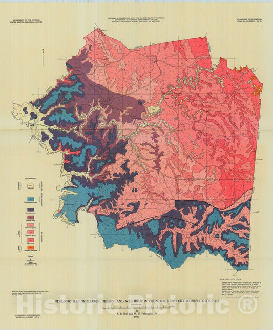 Map : Availability of ground water in Marion, Nelson, and Washington Counties, Kentucky, 1960 Cartography Wall Art :