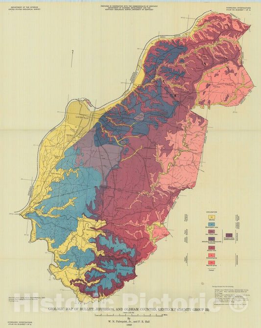 Map : Availability of ground water in Bullitt; Jefferson, and Oldham Counties, Kentucky, 1960 Cartography Wall Art :
