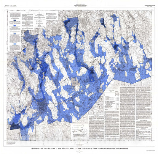 Map : Availability of ground water in the northern part, Tenmile and Taunton River basins, southeastern Massachusetts, 1968 Cartography Wall Art :