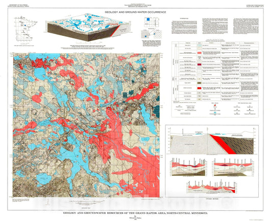 Map : Geology and ground-water resources of the Grand Rapids area, north-central Minnesota, 1970 Cartography Wall Art :