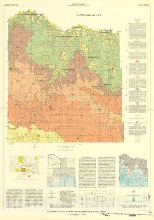 Map : Hydrology of the Rosebud Indian Reservation, South Dakota, 1971 Cartography Wall Art :