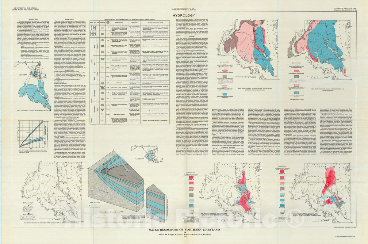 Map : Water resources of southern Maryland, 1970 Cartography Wall Art :