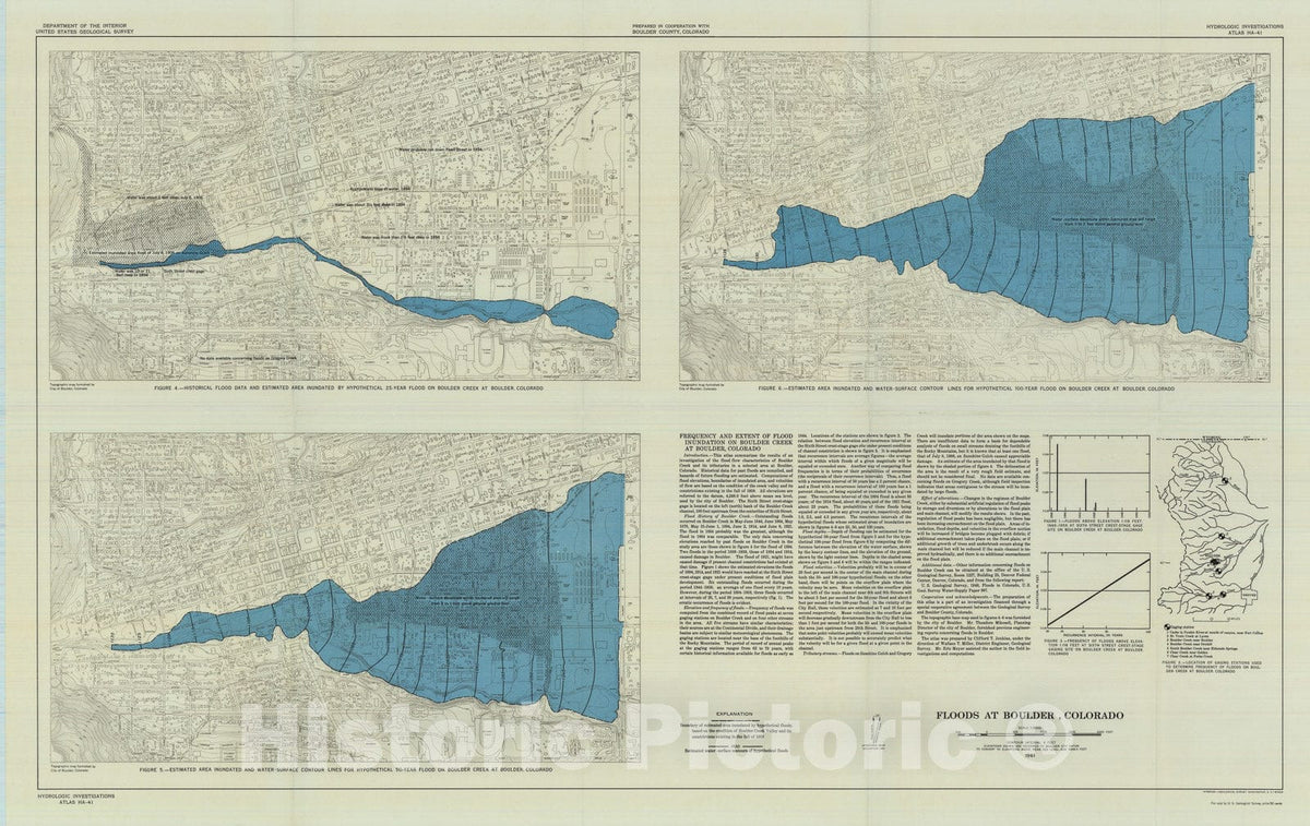 Map : Floods at Boulder, Colorado, 1961 Cartography Wall Art :