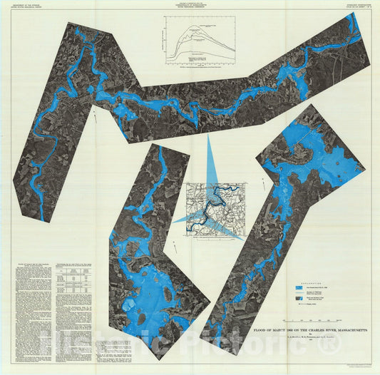 Map : Flood of March 1968 on the Charles River, Massachusetts, 1971 Cartography Wall Art :