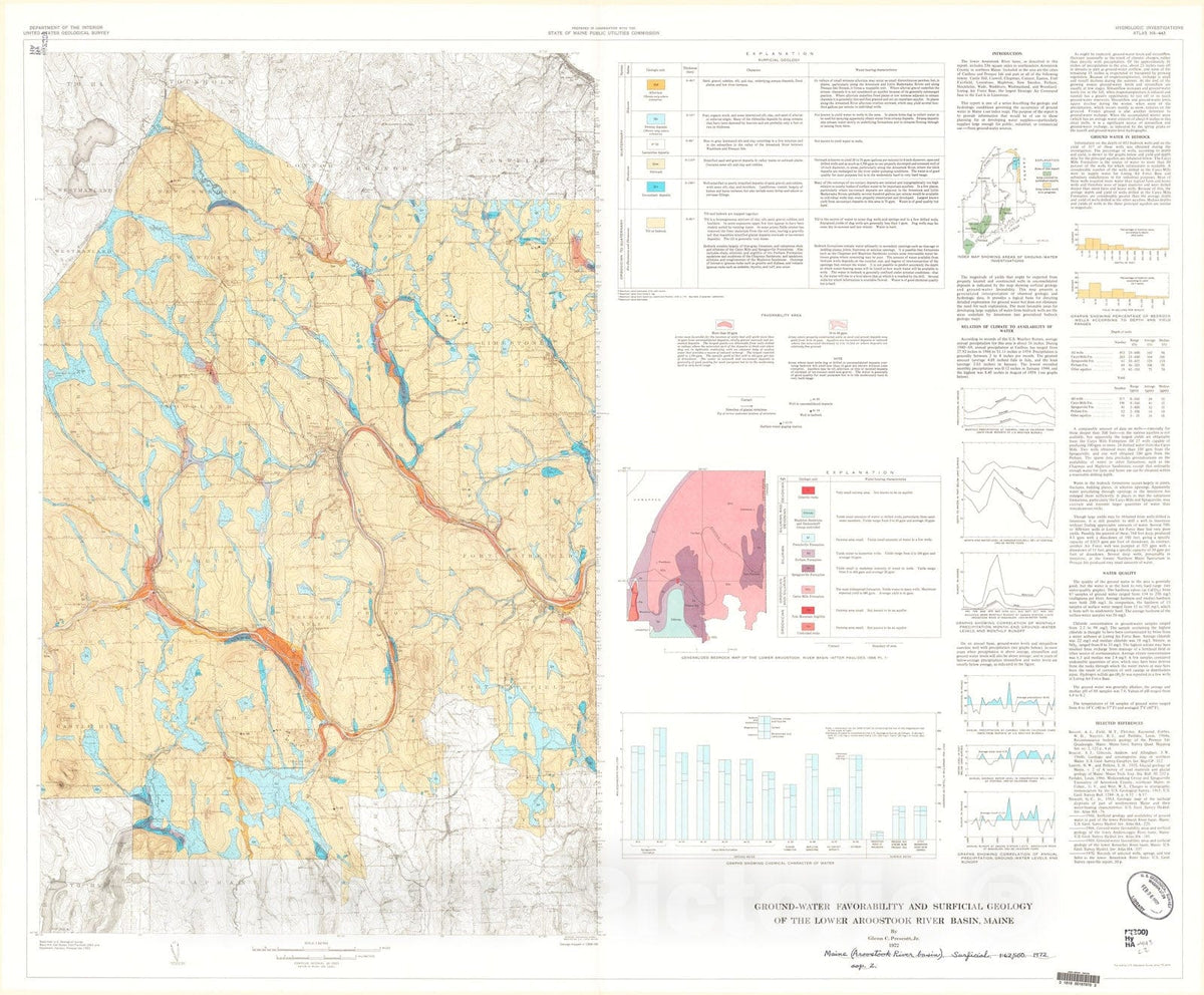 Map : Ground-water favorability and surficial geology of the lower Aroostook River basin, Maine, 1972 Cartography Wall Art :