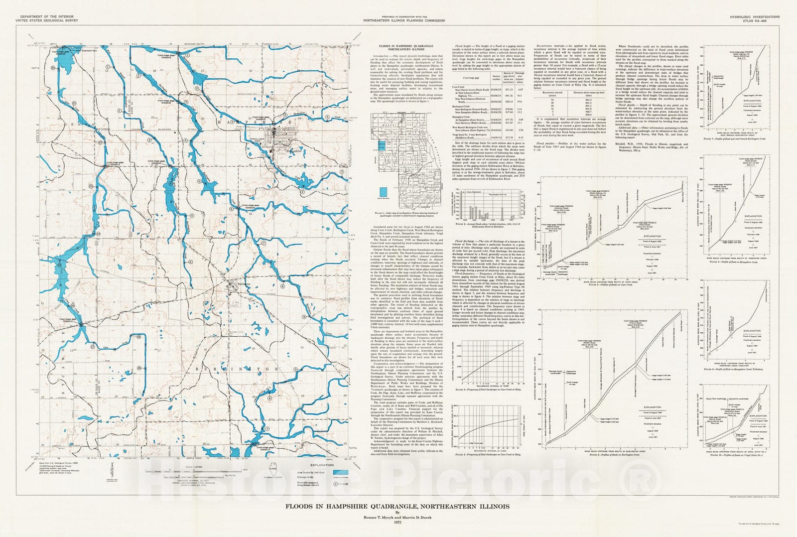 Map : Floods in Hampshire quadrangle, northeastern Illinois, 1972 Cartography Wall Art :