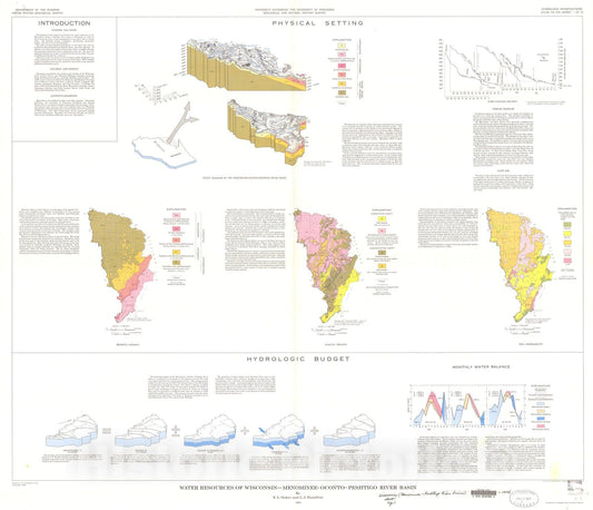 Map : Water resources of Wisconsin - Menominee - Oconto - Peshtigo River basin, 1973 Cartography Wall Art :