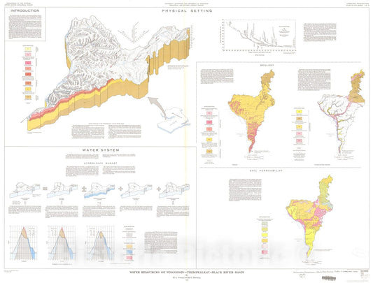 Map : Water resources of Wisconsin -- Trempealeau - Black River basin, 1973 Cartography Wall Art :