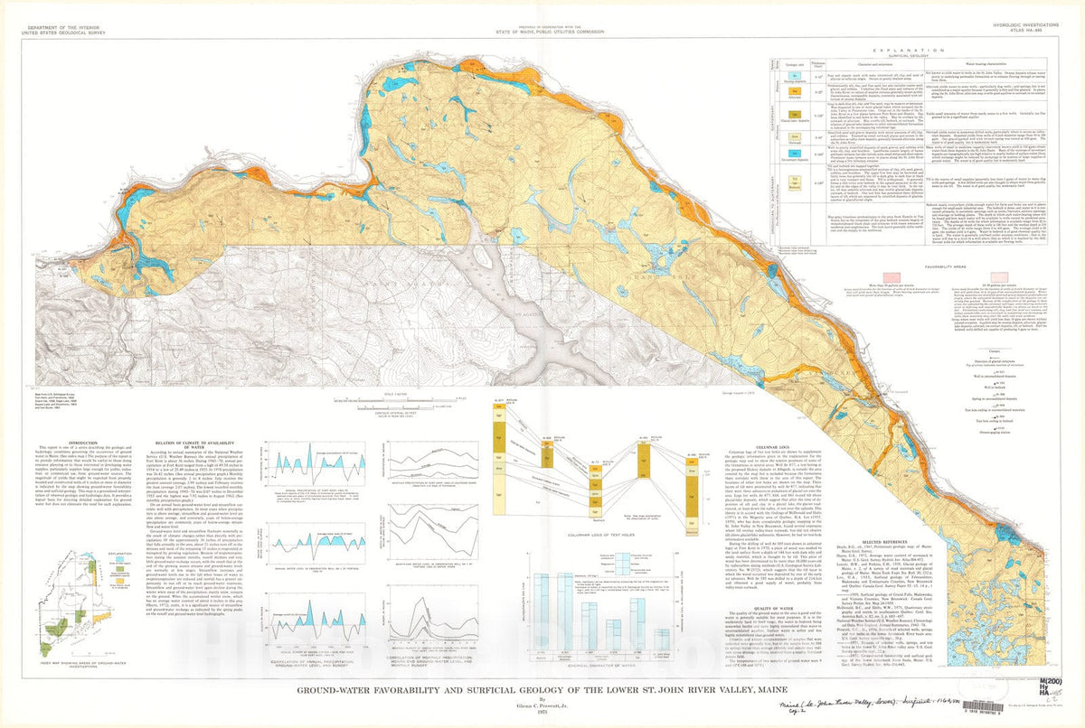 Map : Ground-water favorability and surficial geology of the lower St. John River Valley, Maine, 1973 Cartography Wall Art :