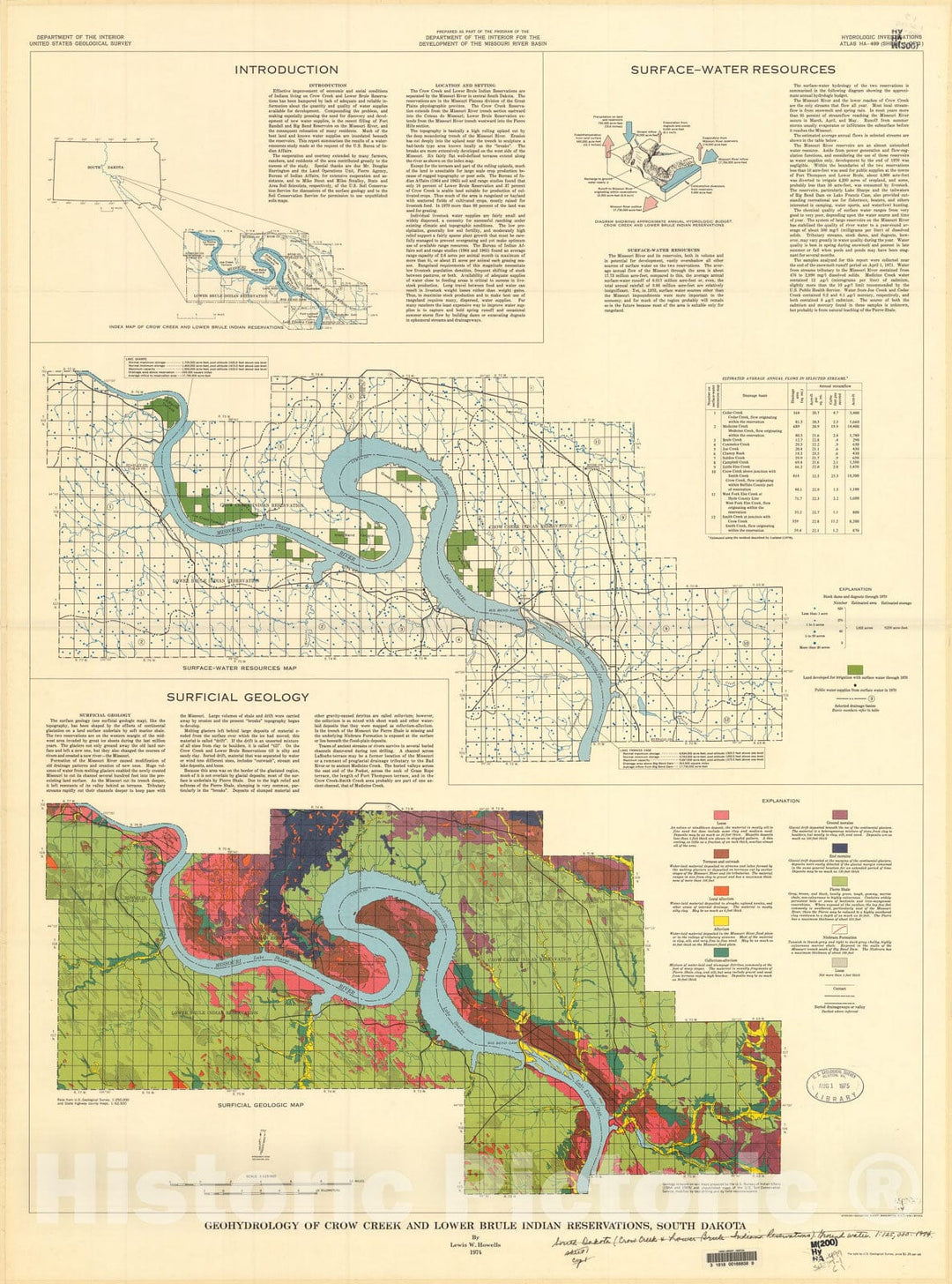 Map : Geohydrology of Crow Creek and lower Brule Indian Reservations, South Dakota, 1973 Cartography Wall Art :