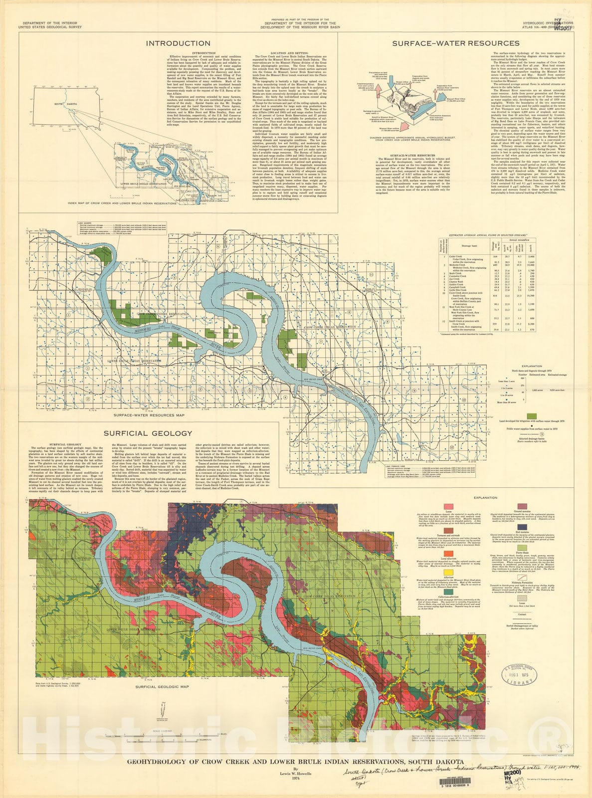 Map : Geohydrology of Crow Creek and lower Brule Indian Reservations, South Dakota, 1973 Cartography Wall Art :