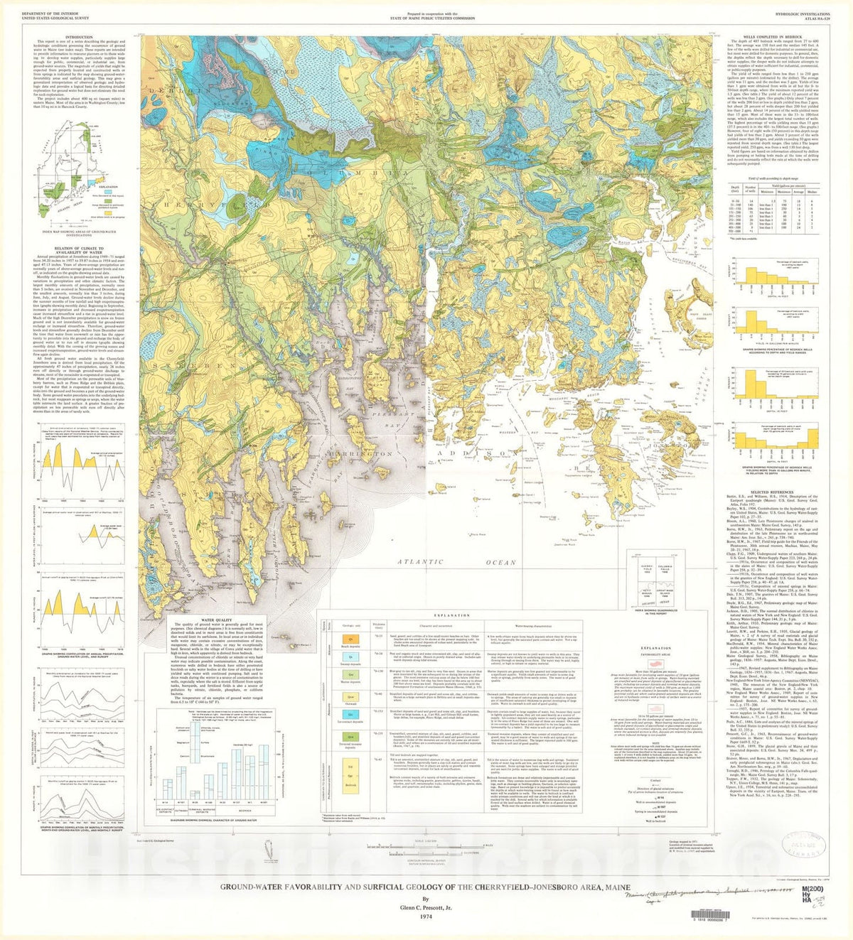 Map : Ground-water favorability and surficial geology of the Cherryfield - Jonesboro area, Maine, 1974 Cartography Wall Art :