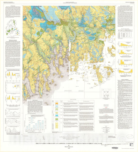 Map : Ground-water favorability and surficial geology of the Cherryfield - Jonesboro area, Maine, 1974 Cartography Wall Art :