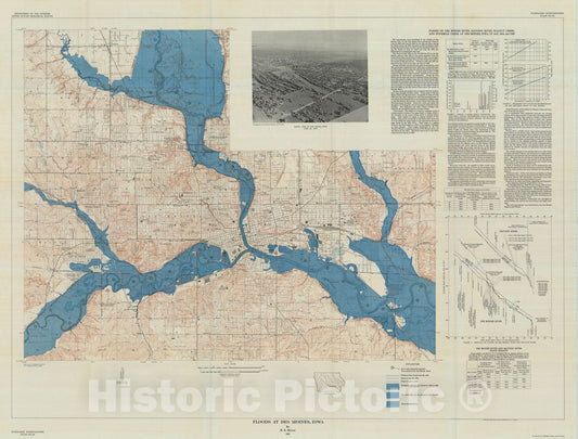 Map : Floods at Des Moines, Iowa, 1963 Cartography Wall Art :