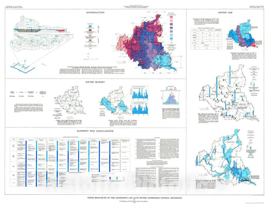 Map : Water resources of the Mississippi and Sauk Rivers watershed, central Minnesota, 1975 Cartography Wall Art :