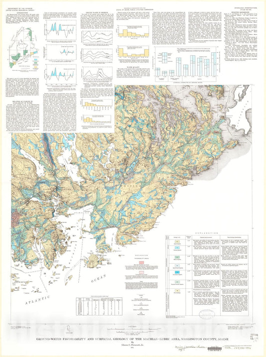 Map : Ground-water favorability and surficial geology of the Machias - Lubec area, Washington County, Maine, 1974 Cartography Wall Art :