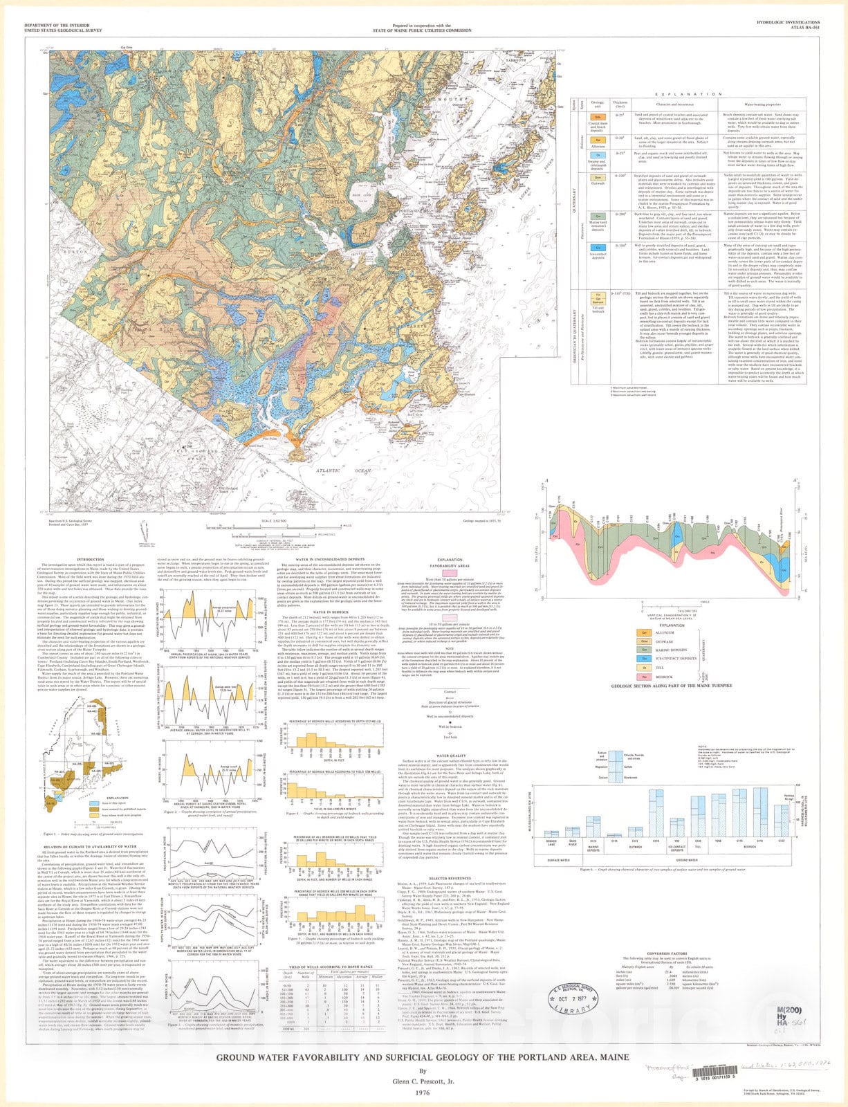 Map : Ground water favorability and surficial geology of the Portland area, Maine, 1976 Cartography Wall Art :