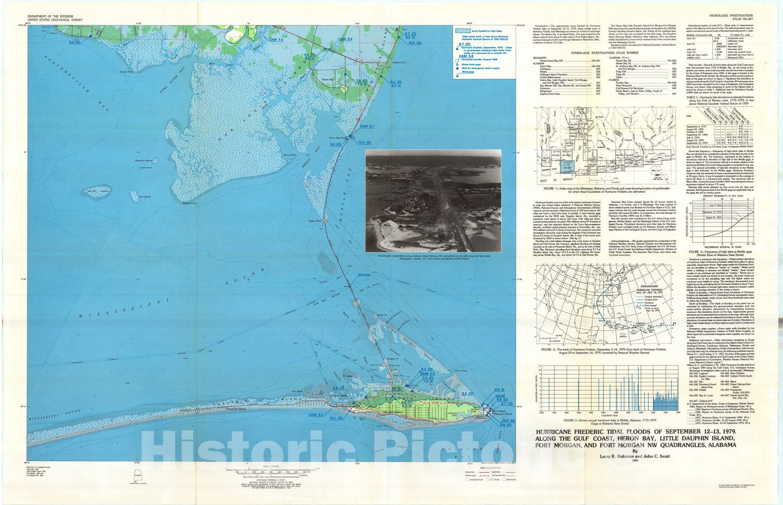 Map : Hurricane Frederic tidal floods of September 12-13, 1979, along the Gulf Coast, Heron Bay, Little Dauphin Island, Fort Morgan, 1980 Cartography Wall Art :