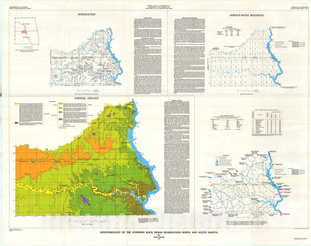 Map : Geohydrology of the Standing Rock Indian Reservation, North and South Dakota, 1982 Cartography Wall Art :