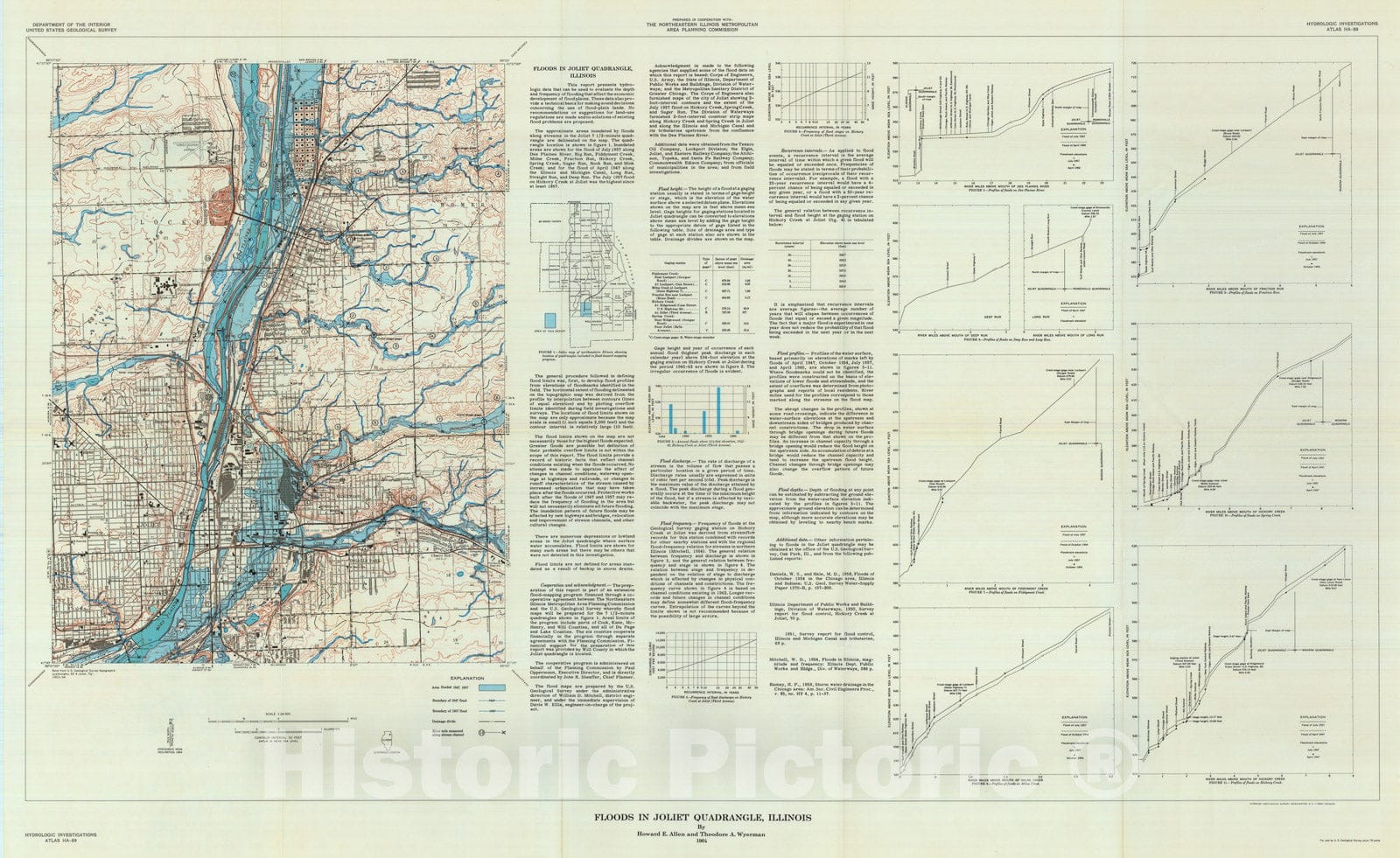 Map : Floods in the Joliet quadrangle, Illinois, 1964 Cartography Wall Art :
