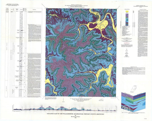 Map : Geologic map of the Williamsburg quadrangle, Whitley County, Kentucky, 1967 Cartography Wall Art :
