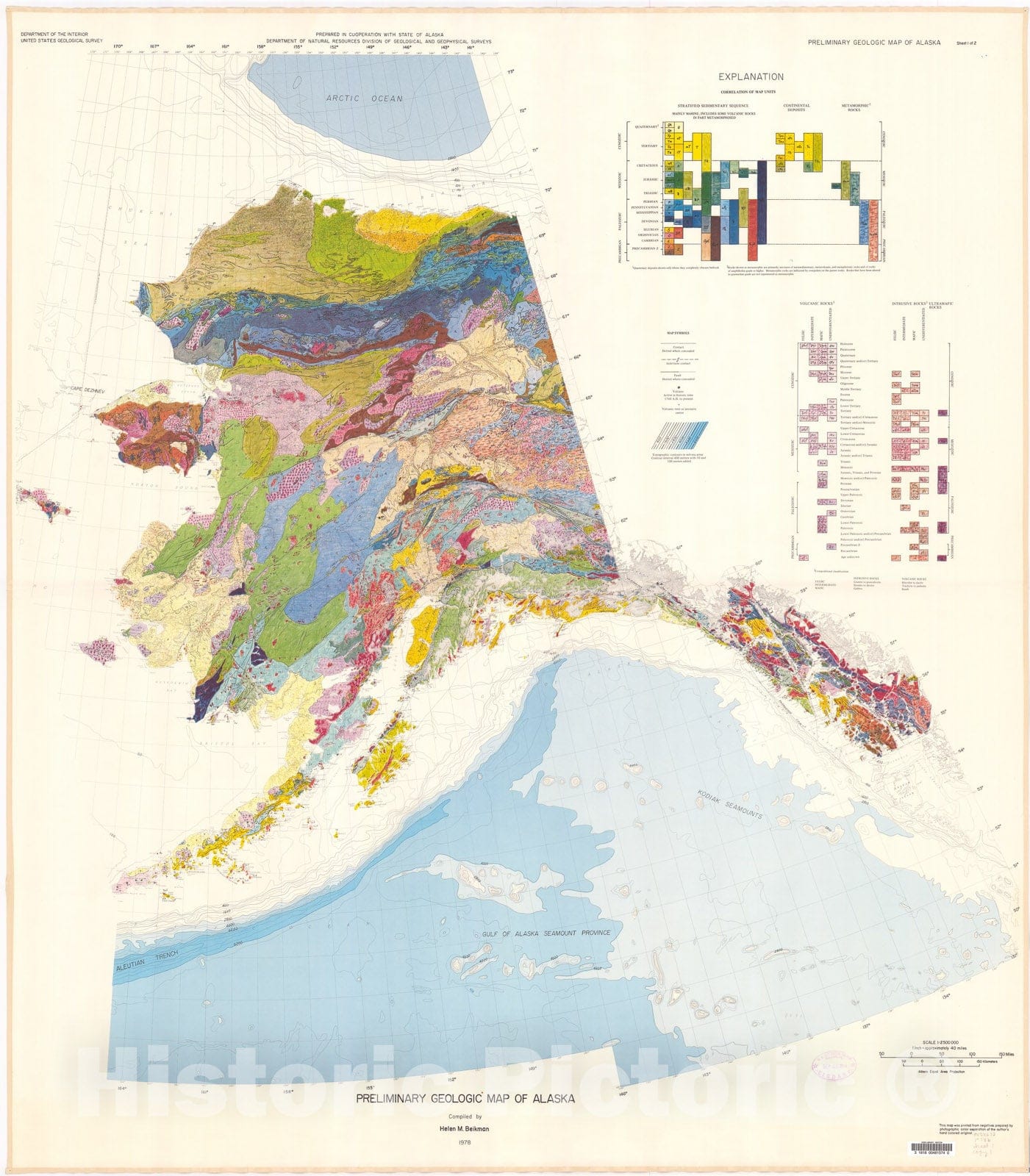 Map : Preliminary geologic map of Alaska, 1978 Cartography Wall Art :