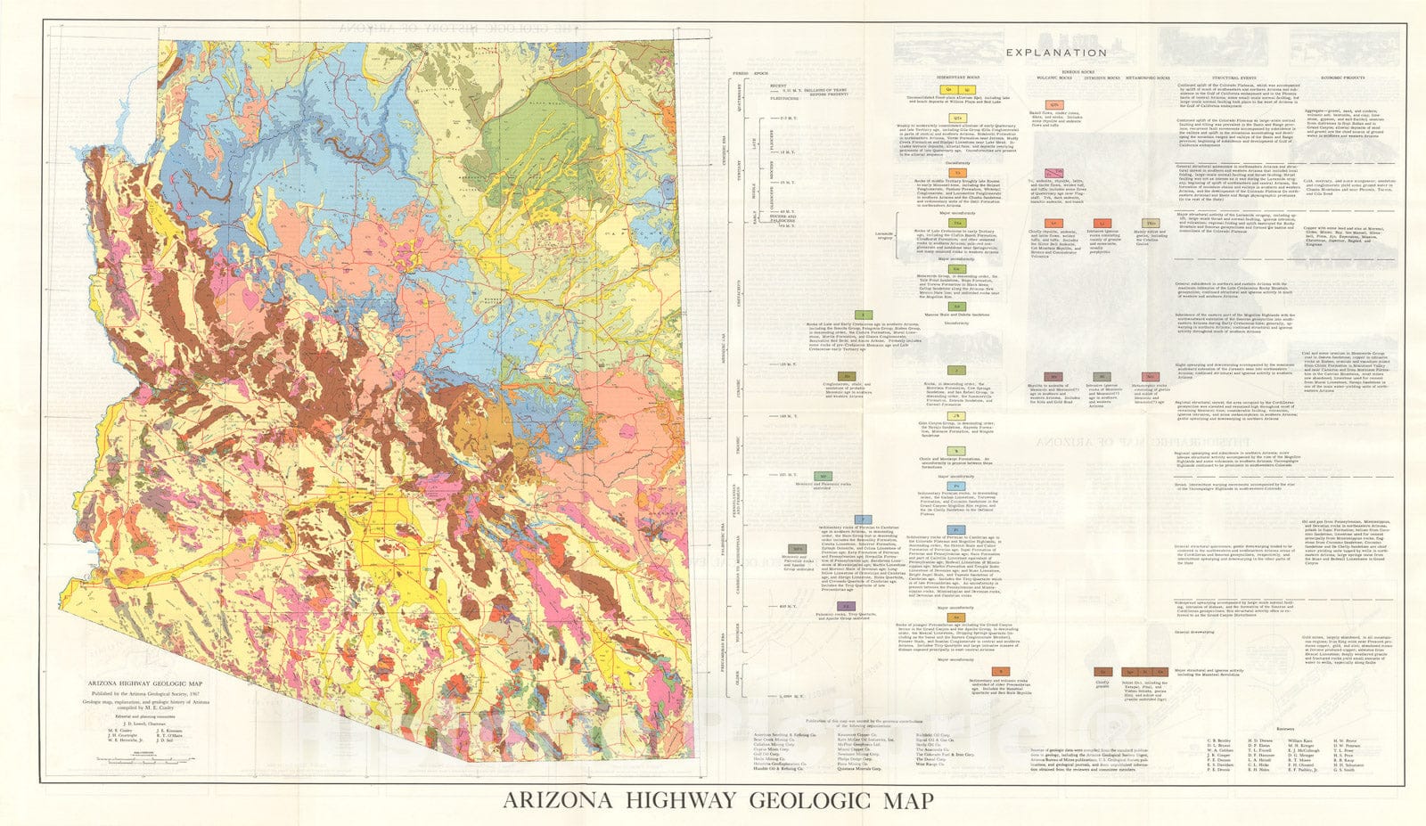 Map : Arizona highway geologic map, 1967 Cartography Wall Art :