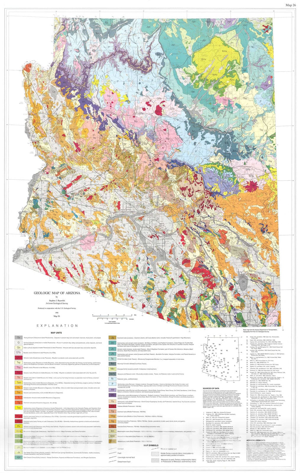 Map : Geologic map of Arizona, 1988 Cartography Wall Art :