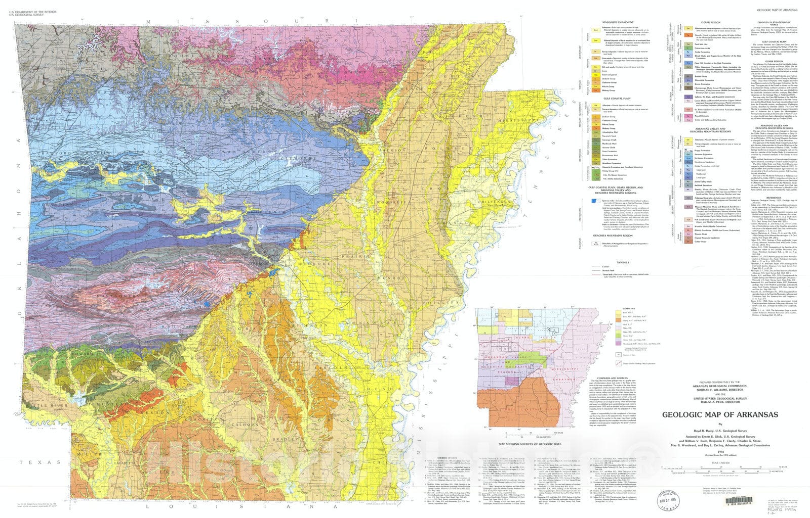 Map : Geologic map of Arkansas, 1993 Cartography Wall Art :
